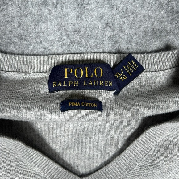 Polo Ralph Lauren Pullover Sweater Mens Size XL Grey V Neck Pima Cotton - Picture 2 of 13